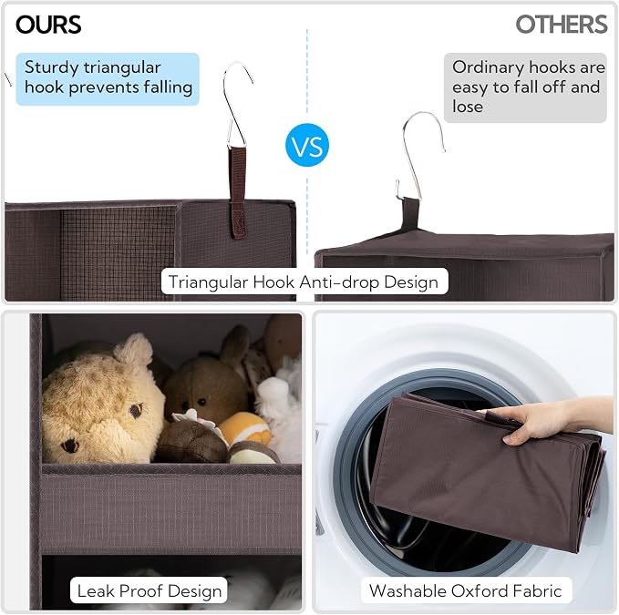 GRANNY SAYS 3-Shelf Hanging Closet Organizer, Foldable Storage, Dark Brown | 33 lb Capacity, No-Sag Support, Keeps Clothes Neat, Folds Flat, Fits RV, Dorm & Small Closets