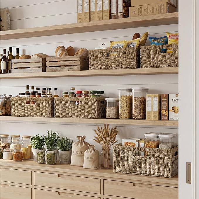 StorageWorks Extra Large Wicker Basket, Seagrass Storage Basket, 1-Pack | Seagrass Baskets with Handles, Wicker Baskets for Organizing, Wicker Storage Baskets for Shelves, Woven Basket for Storage