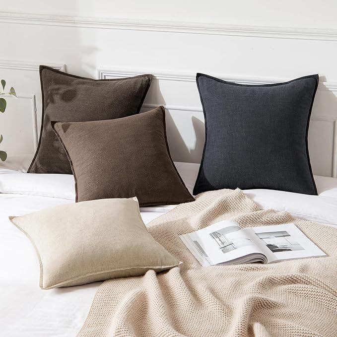 MIULEE Decorative Linen Euro Sham Pillow Covers 24x24 Inch Coffee | Boho Farmhouse Fall Autumn Couch Throw Pillows for Bed, Pack of 2 Accent Modern Pillowcases, Sofa Livingroom Home Decor