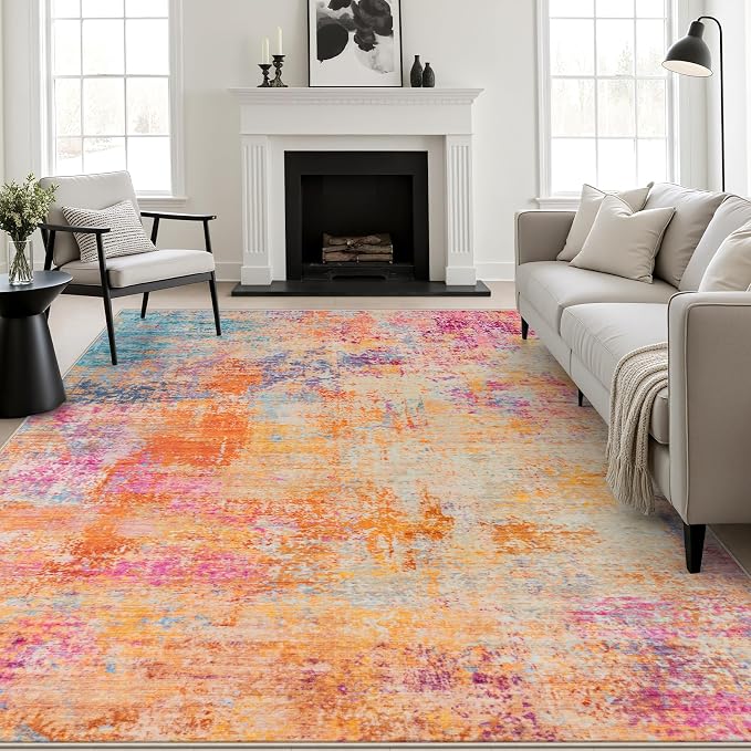 8x10 Area Rug Living Room: Modern Washable Soft Carpet Galaxy Haze | For Bedroom Dining Room Farmhouse Nursery Hallway Office,Modern Abstract,Machine washable,Non-Slip,Stain Resistant,Indoor