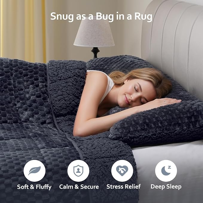 Drewin Weighted Blanket for Adults 60" x 80" 15lbs Fuzzy Blankets Dark Grey | Stress Relief & Better Sleep,Soft Jacquard Sherpa Fleece Heavy Blanket Queen Size, Machine Washable,for Napping & Relaxing