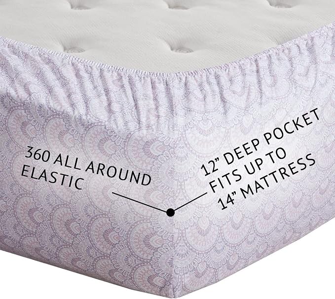 Comfort Spaces 100% Cotton Percale Sheets Twin Size 3 Pcs, Tabitha Purple | Crisp, Cool & Breathable Bed Sheets, 12" Deep Pocket Fits Up to 14" Mattress, Lightweight, All Season Cozy, with Pillow Case
