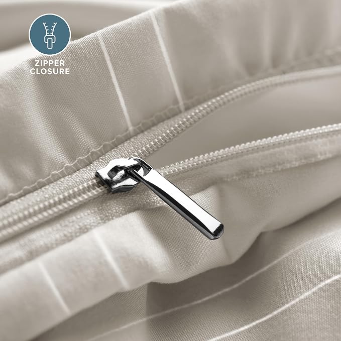 Bare Home Duvet Cover Set (Full, Modern Plaid - Stone/White) | 1800 Ultra-Soft, Lightweight, Cooling, Breathable, Premium, All-Season