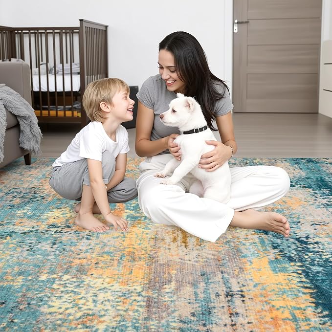2.6x10 Washable Runner Rug:Modern Abstract Soft Carpet Rosy Haze | For Hallway, Bedroom, Kitchen, Laundry, Bathroom,Door Mat,Modern Abstract,Machine washable,Non-Slip,Stain Resistant,Indoor