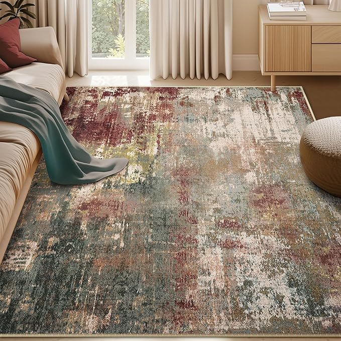 RELEANY Washable 5'x8' Abstract Area Rug for Living Room Rustic Brown | Carpet for Bedroom, Kitchen, Office, Hallway and Entryway, Printed Pattern, Non‑Slip, Soft, Stain‑Resistant, Easy to Clean