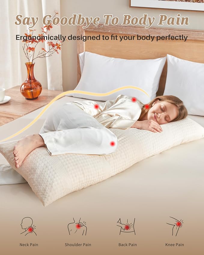 YZ HOME Waffle Weave Body Pillow for Adults, Memory Foam Insert | Long Pillow with Removable Pillowcase, Firm and Fluffy, Large Bed Pillows for Side Sleepers, Washable, 20x54 Inch, Beige