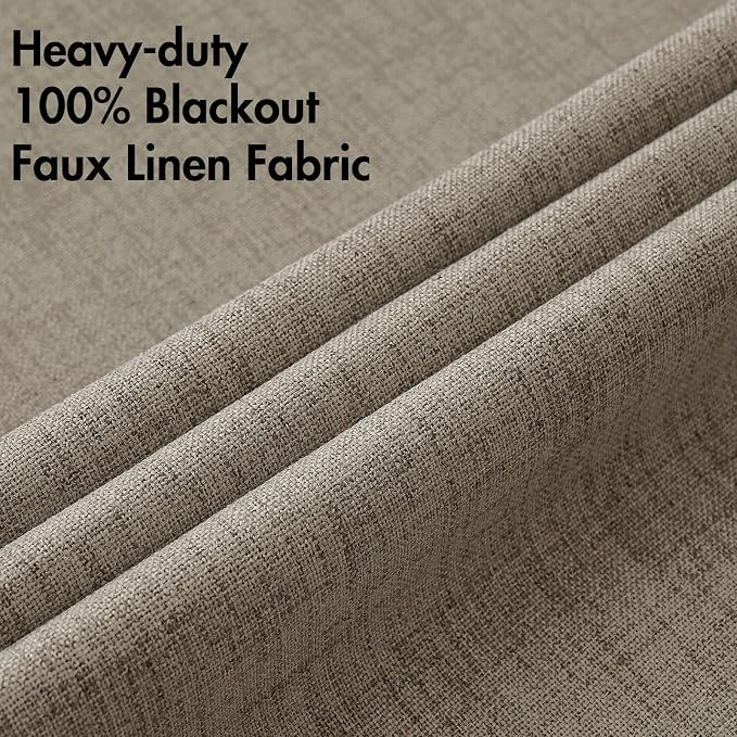 MIULEE 100% Blackout Linen Curtains for Bedroom 52x84 Inches Faux Linen | Room Darkening, Light Blocking, Thermal Insulated, Grommet Top, Linen Textured, Window Curtains for Living Room, 2 Panels