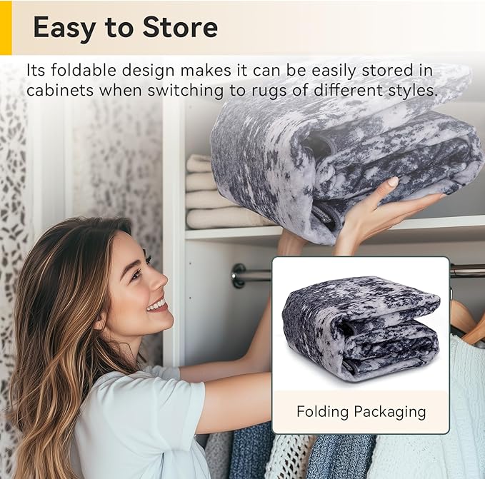 RELEANY Washable Square 9'x9' Area Rug for Living Room Black White | Carpet for Bedroom, Kitchen, Office, Hallway and Entryway, Printed Pattern, Non‑Slip, Soft, Stain‑Resistant, Easy to Clean