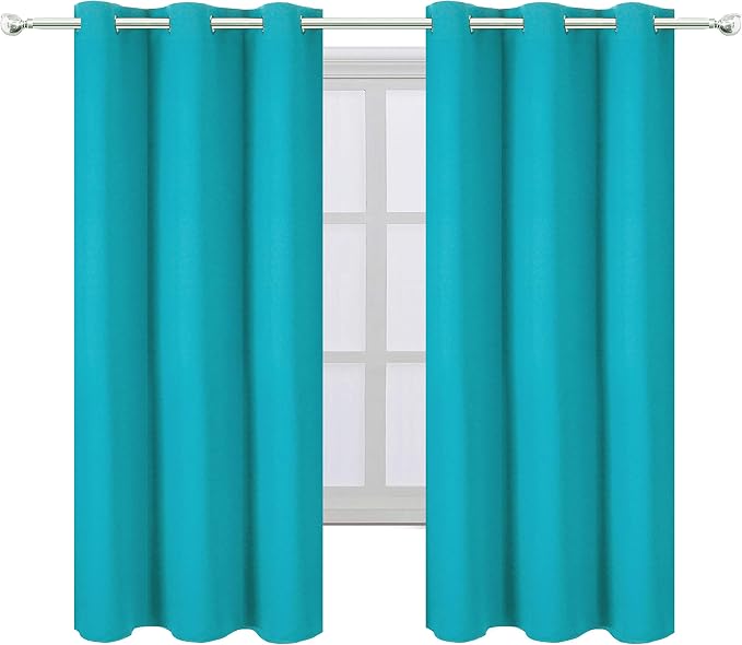 Teal/Turquoise Blackout Curtains/42 x 63 Inch Length Kids Curtains/Set of 2 Panels Grommet Bedroom Curtains for Living Room