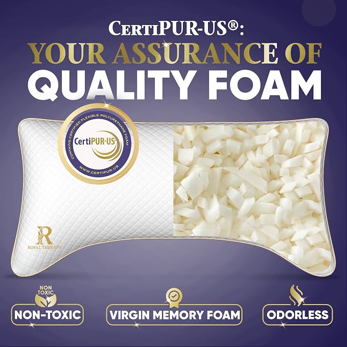 Royal Therapy King 2-Pack Memory Foam Pillow, Adjustable Shredded Odor-Free Pillow for Neck & Shoulder Pain Relief, Support for Back, Stomach, Side Sleepers BioForm