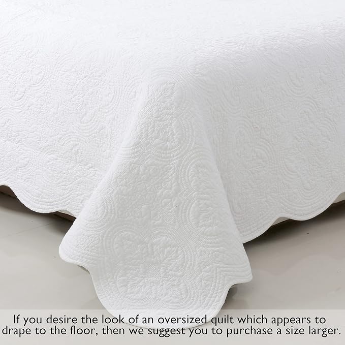 Cozy Line Home Fashions 100% Cotton Victorian Medallion Solid White Matelasse Embossed Bedding Quilt Set, Reversible Lightweight Bedspread, Coverlet for All Season (Blantyre - White, King - 3 piece)