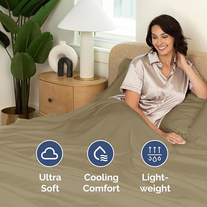 Queen Flat Sheet - Single Top Flat Sheet Only - Soft & Cooling - Khaki | Hotel Luxury Top Flat Sheet Only, Ultra-Soft, Breathable & Cooling, Fade & Wrinkle Free, Easy-Care, Stain & Shrink Resistant