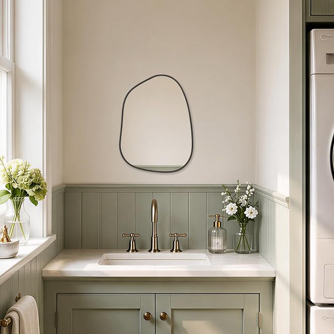 PERFNIQUE Irregular Wall Mirror Asymmetrical Mirror, 16''x12'' Small Black Mirror for Bathroom Bedroom Living Room Entryway, Decorative Modern Wall Decor, Wall Mounted (Black, 16''x12'')