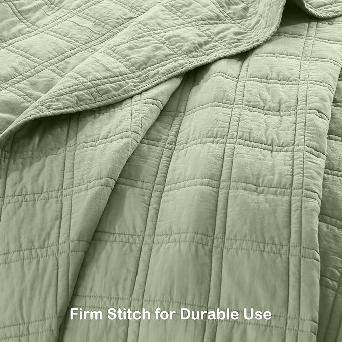 HORIMOTE HOME 100% Cotton Quilt Set Twin Size, Sage Green Pre-Washed Bedspreads Coverlet Set in Geometric Pattern, Cozy Lightweight Stitching Decorative Bedding Cover with 1 Sham for All Season