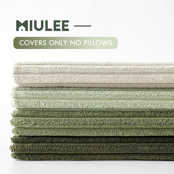 MIULEE Soft Corduroy Decorative Throw Pillow Covers Light Green 24x24 | Set of 4, Mordern Nordic Decor, Light Green Gradient Matching, Boho Farmhouse Cushion Covers for Couch Bed Sofa Living Room