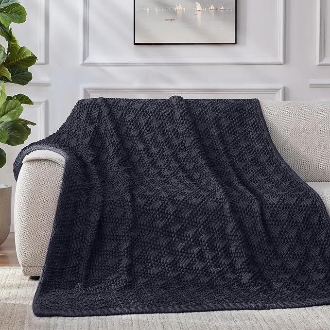 Anysay Knitted Weighted Blanket for Adult, Chunky Knit Throw 36''*48'' 3lbs | Cooling Weighted Blanket for Sleep Breathable Machine Washable Fall Heavy Blanket for Room Decor(Dark Grey)