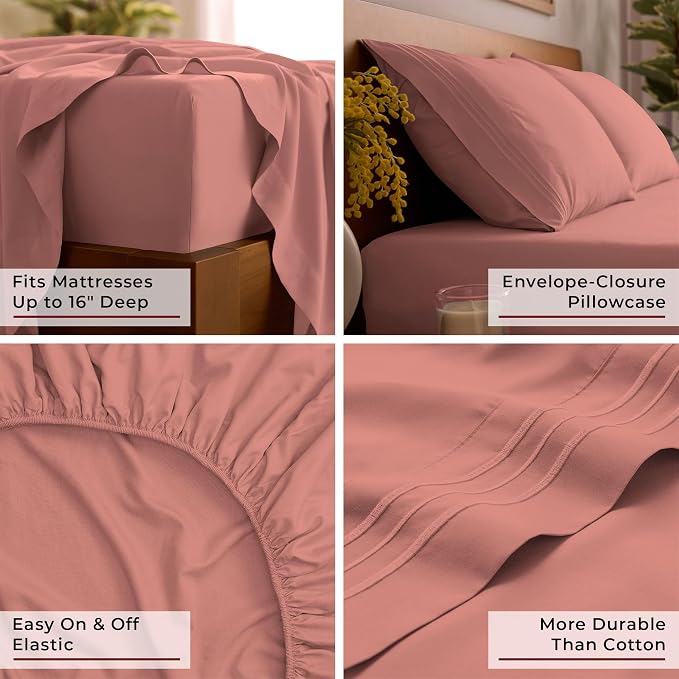 Mellanni Iconic 4-Piece, Ultra Soft Sheet Set (Queen, Coral) | 10M+ Sleepers. Lab-tested: Sleeps Cool, Stays Bright, Strong, Smooth. Good Housekeeping Best Bedding, 7 yrs running.