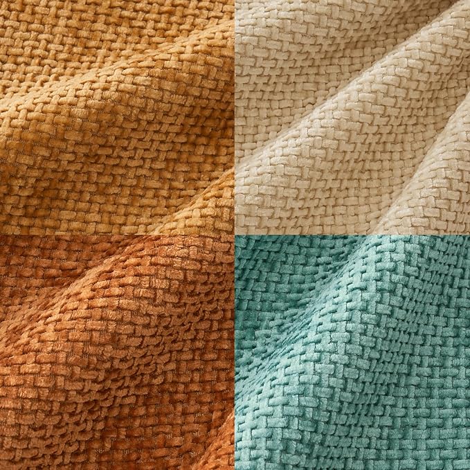 MIULEE Soft Decorative Chenille Fall Pillow Covers Beige Orange Teal 18x18 | Pack of 4，Rustic Home Decor, Retro Vintage Set, Couch Throw Pillows, Farmhouse Boho Cushion Covers for Sofa Bed Living Room