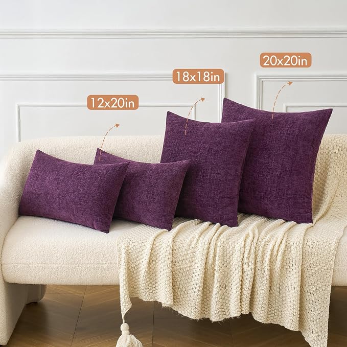 MIULEE Soft Chenille Throw Pillow Covers Plum Purple 20x20 Inch Pack of 2 | Modern Home Decor, Classic Decorative Pillows, Solid Dyed Cases, Boho Couch Cushion Covers for Sofa Bed Living Room