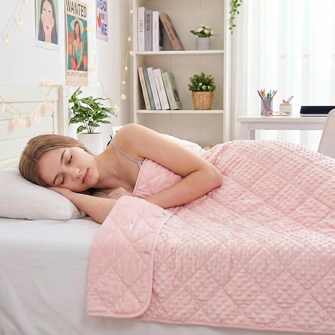 yescool Pink Weighted Blanket for Adults 10 lb, 48 * 72in Twin Full Size Heavy Throw Blanket for Teens Better Sleep
