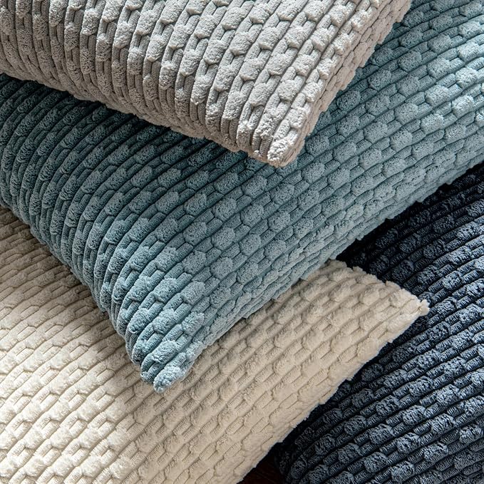 MIULEE Decorative Throw Pillow Covers 20x20 Blue Textured Corduroy | Pack of 2 Striped Pillow Covers Modern Farmhouse Coastal Home Decor for Couch Bed Sofa Living Room