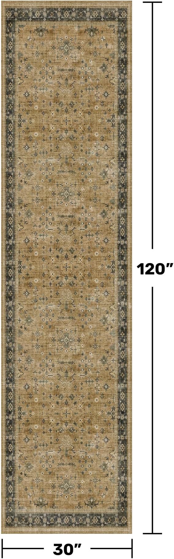 Boho Washable 10ft Long Runners for Hallways, Rustic Brown and Charcoal Olive 2'6"x10' Wide Kitchen Runner Rug, Vintage Entryway Indoor Rug, Non-Slip Stain Resistant Low Pile Throw Rug