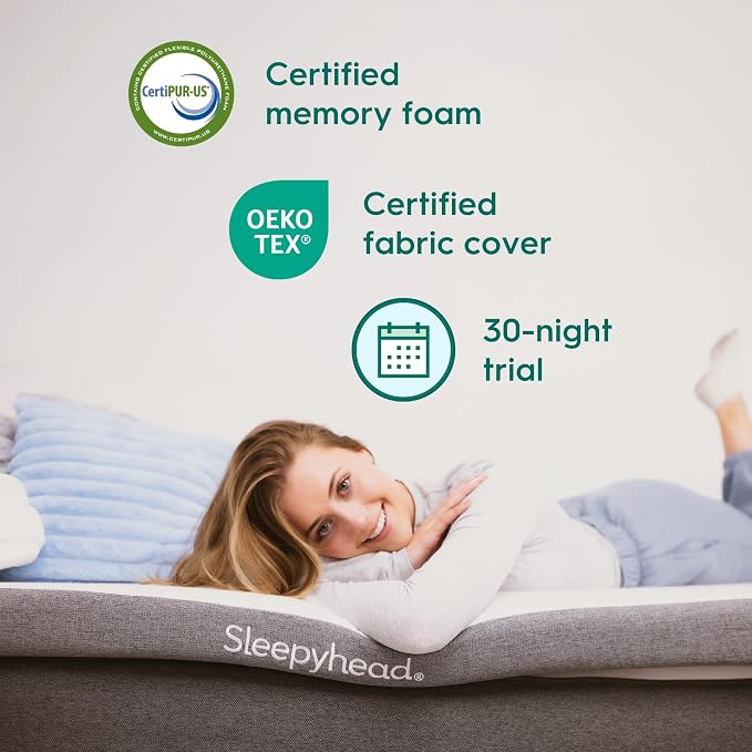 Sleepyhead Twin Mattress Topper 3 Inch for College Dorm, Cooling Gel Memory Foam, Pressure Relief, Removable Washable Cover, CertiPUR-US Certified (Twin 3")