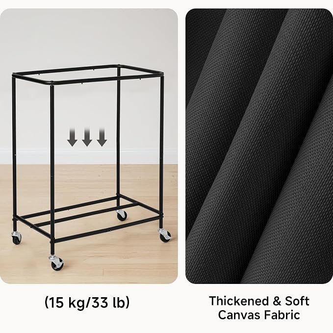 StorageWorks 2 Section Laundry Hamper, 100L Black Sorter Cart with Wheels | 2 Section Laundry Hamper with Wheels, Black Sorter Cart for Bedroom, Bathroom, Apartment