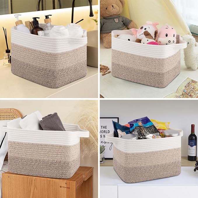 OIASKET Storage Basket for Organizing, Woven Baskets for Storage, Rectangle Decorative Baskets for Shleves, Closet, Toys, Book, Nursery Organizer Bins - Pack of 3 (Gradient Yellow, 15.75"x11.8"x9.85")