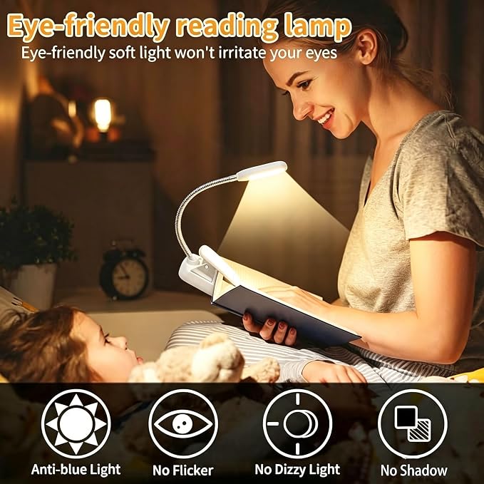 6 Pack Book Light Bulk Clip-On Reading Lights for Reading in Bed | LED Book Lights with 3 Color Temps, Stepless Dimming Brightness, Lightweight BookLights for Read Book Lovers at Night Gifts