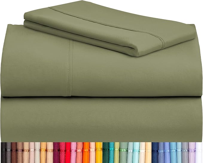 LuxClub 3 PC Twin Sheet Set, Deep Pockets Wrinkle Free Cooling Bed Sheets Hotel Bedding for Women, Men, Kids & Teens, Includes 1 Fitted Sheet, 1 Flat Sheet and 1 Pillowcase-Silky Soft Olive | LUXCLUB Cooling Twin Size Fitted Sheet & Pillowcase Sets, Br...