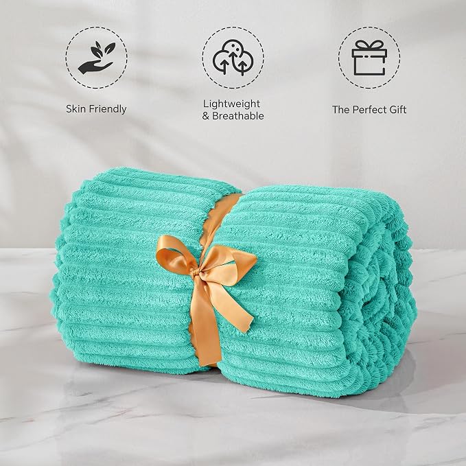 BEDELITE 3D Ribbed Jacquard Aqua Fleece Throw Blanket for Couch, 50x60 Inch | Soft Warm Decorative Fluffy Blanket, Cozy Plush Lightweight Fuzzy Throw Blanket for Bed Sofa Home Room Decor, Gift for Women