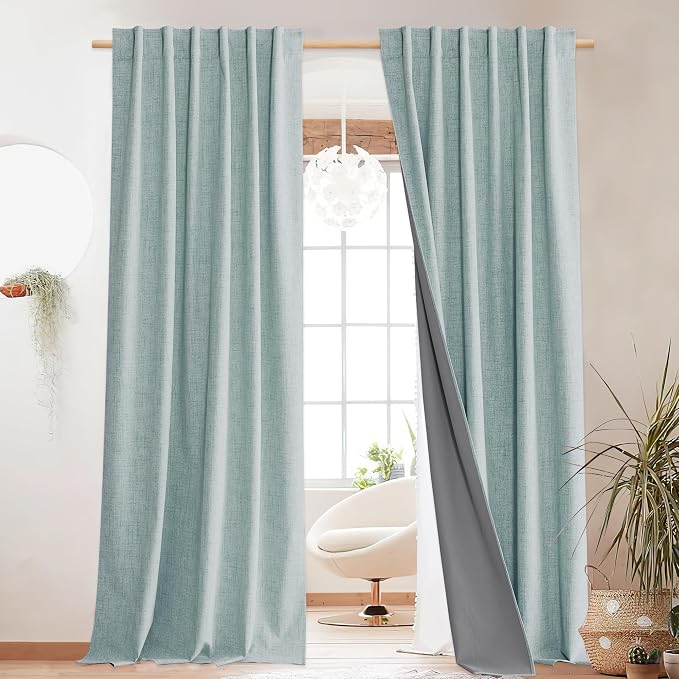 NICETOWN Seafoam Green Blackout Curtains 84" L for Living Room 2 Panels | Cozy Bedroom Curtains for Kids Room Nap Time, Noise Reducing, Privacy Protection, Thermal Insulated, W52" x L84" per Panel