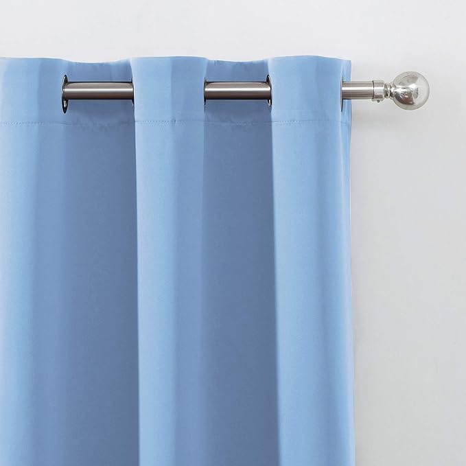 Sky Blue Blackout Curtains 66 x 63 Inch Length/Set of 2 Curtain Panels/Thermal Insulated Room Darkening Blackout Curtains for Bedroom