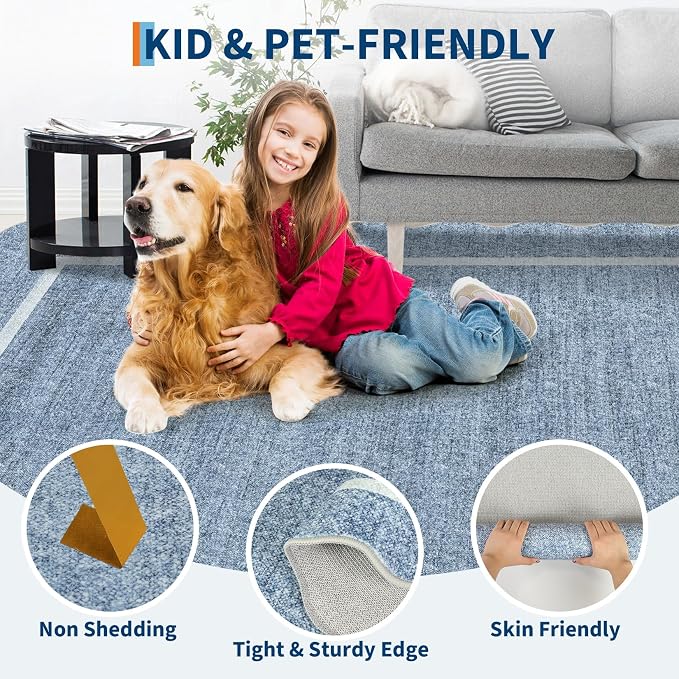 GarveeHome Scalloped Washable Runner Rug 2x10 Non Slip Kitchen Rugs, Blue | Modern Blue Indoor Entryway Rug Farmhouse Soft Bath Mat Stain Resistant Carpet for Bedroom Hallway Laundry