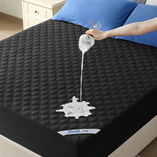 BEDLORE Waterproof King Size Mattress Protector, Deep Pocket Fit, Washable | Soft Noiseless Breathable Bed Mattress Cover Pad, Fits 6-18 Inch Deep Mattresses, Ideal for Home, Bedroom, Hotel, Black
