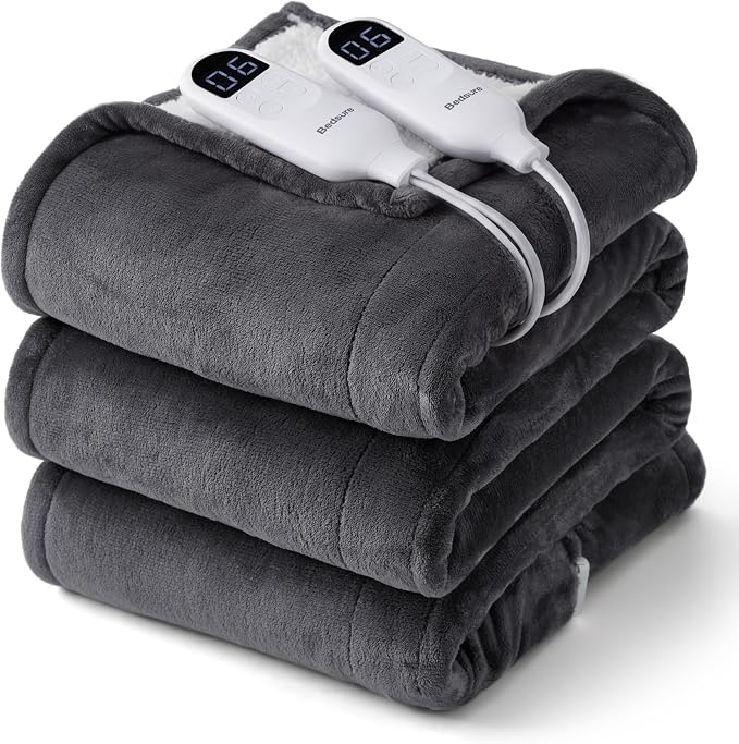 Bedsure Heated Blanket King Size, Dual Control Electric Blanket, Dark Grey | Preheat Function,6 Heat/6 Timer Settings, 8H Auto Shut-Off, ETL/FCC, Soft Flannel Sherpa, Machine Washable, 84x90in