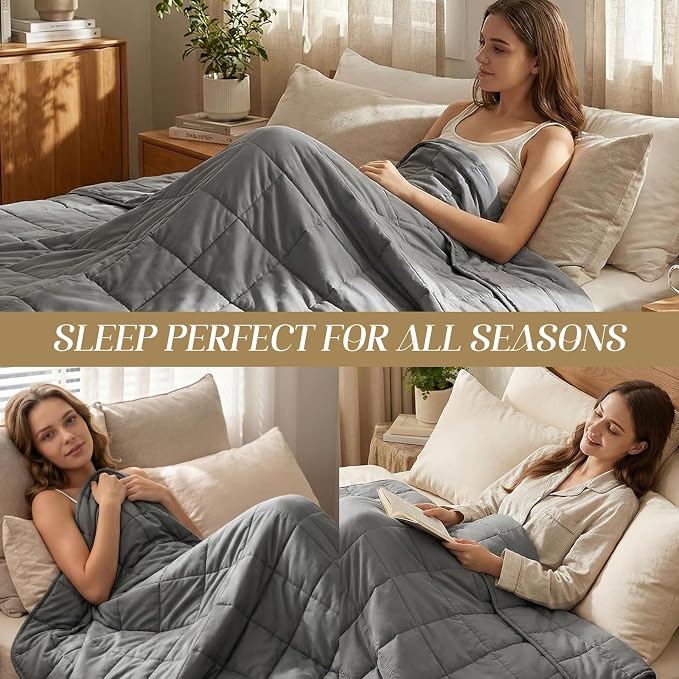 Smart Queen Weighted Blanket for Adults (25 lbs, 78"x85", King Size) Breathable Heavy Throw Blanket for 220-280 lbs, Soft Thick Blankets with Cooling Glass Beads, All Season, Machine Washable, Grey