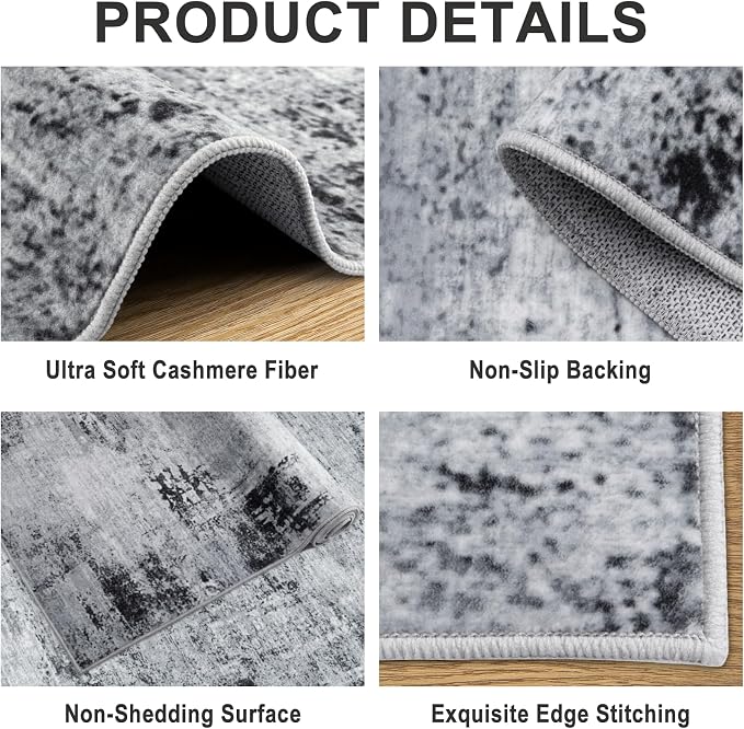 PLHXFR 10x12 Area Rug Living Room: Modern Abstract Washable Carpet Black | For Bedroom Dining Room Farmhouse Nursery Home,Machine washable,Non Slip,Large Soft Neutral,Stain Resistant, Indoor Floor