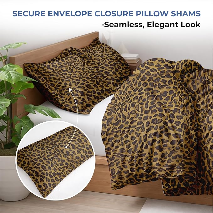 Kotton Culture 3 Pc 120" x 98" Duvet Cover Set Oversized King - Cotton - Soft Primium Cheetah Animal Print Comforter Cover, Zipper Closure & 7 Corner Ties -Fits Large King Inserts -Leopard