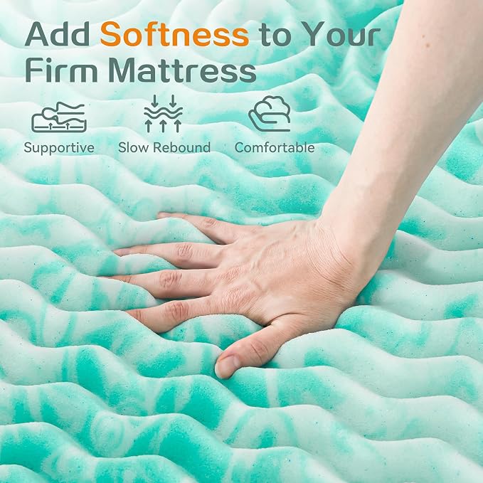 SINWEEK Mattress Topper 5-Zone Memory Foam Mattress Topper Pressure Relieve Soft Mattress Pad, CertiPUR-US Certified, 2 Inch Queen Size, Green