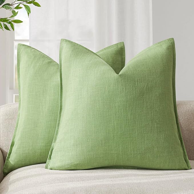 Foindtower Linen Solid Decorative Throw Pillow Covers 20x20 Inch Lime Green | Pack of 2 Boho Farmhouse Pillowcase,Accent Neutral Cushion Covers,Morden Home Decor for Chair Couch Sofa Bedroom Living Room