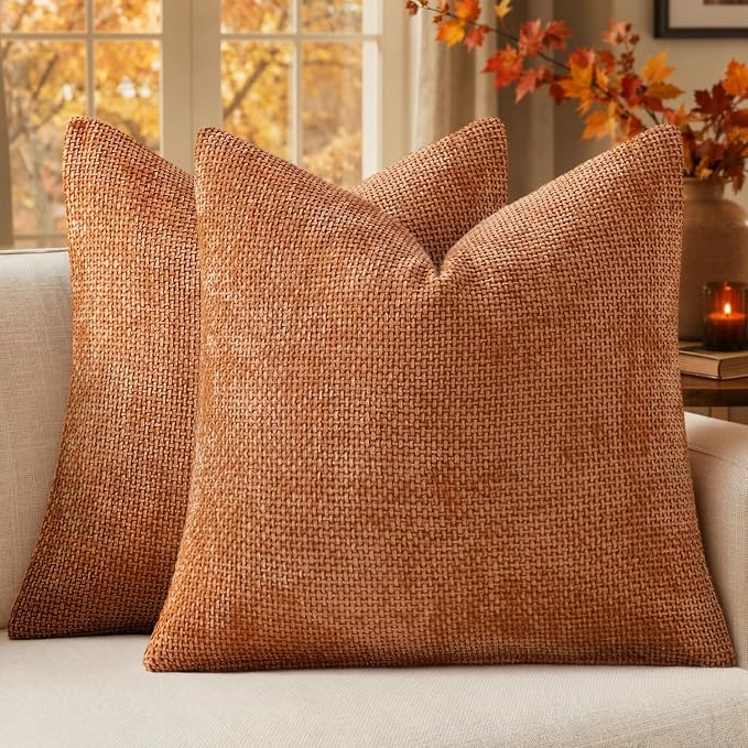 MIULEE Fall Decorative Orange Couch Throw Pillow Covers 20x20 Inch 2 Pack | Modern Boho Accent, Soft Chenille Pillow Covers, Farmhouse Cushion Cases for Home Decor Bed Sofa Living Room