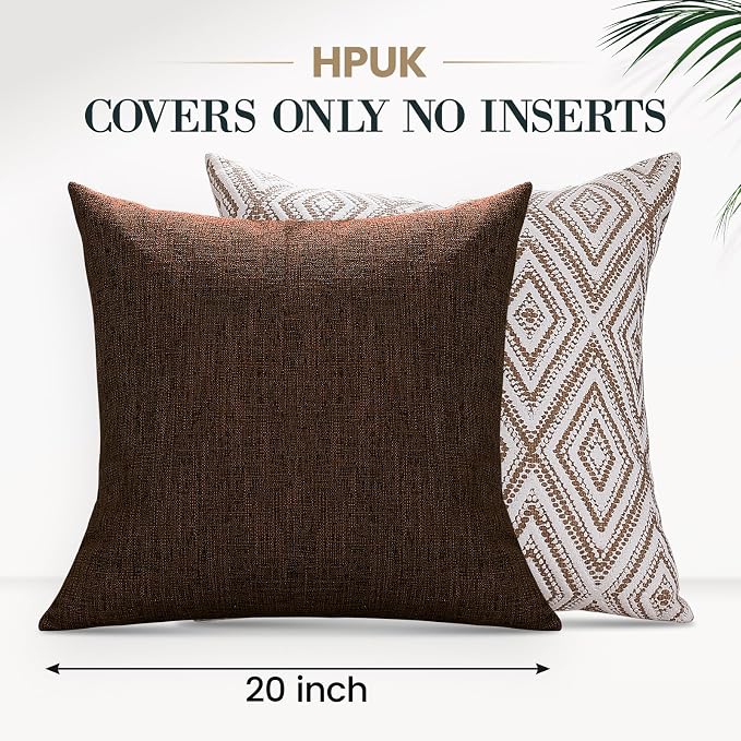 HPUK Throw Pillow Covers 20x20, Set of 4, Chocolate Couch Pillow Covers | Polyester fabric, patterned and solid designs, hidden zippers, machine washable, for sofas and beds, inserts not included