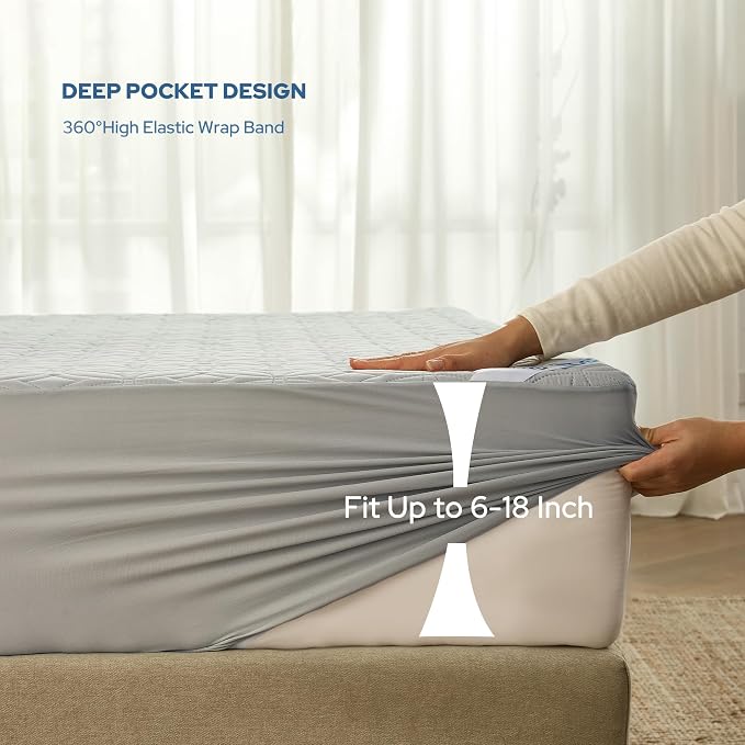 BEDLORE Waterproof Mattress Protector, California King Size Mattress Pad | Deep Pockets Fit 6"-18" Mattresses, Soft Noiseless Dirt-proof Bed Mattress Cover Washable for Bedroom, Hotel (Light Gray)
