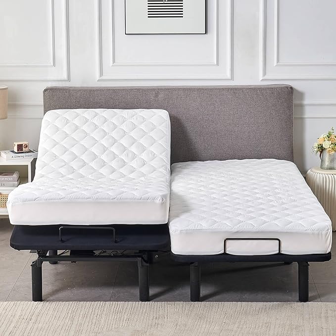 Waterproof Quilted Split King Mattress Protector Pad for Adjustable Bed | 2 Mattress Pads in 1 Package Each 39x80 with Up to 16 Deep Pocket, Stay in Place Fitted Cover, Noiseless Soft Padded Topper