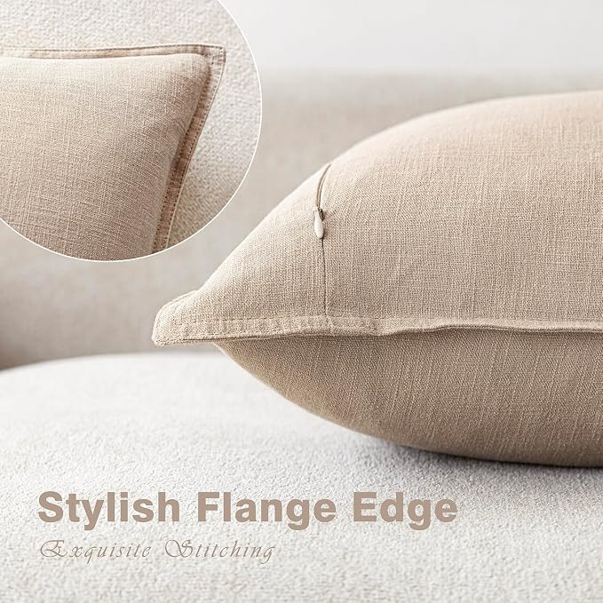 Foindtower Linen Solid Decorative Throw Pillow Covers 26x26 Inch Tan Beige | Boho Farmhouse Morden Pillowcase,Pack of 2 Soft Accent Cushion Covers,Rustic Home Decor for Chair Couch Bedroom Living Room