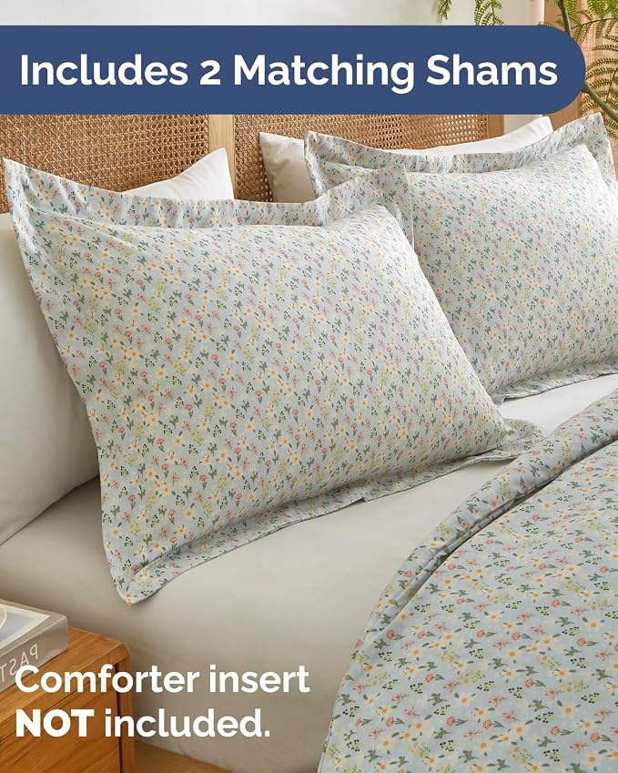 Duvet Cover Cal King - Floral Duvet Cover - 3 Piece - Sage Cottage Floral | Soft Floral Duvet Cover 104 x 98 with 2 Pillow Shams, Zipper Closures & Ties, Floral Bedding for Women, Men, Kids & Teens