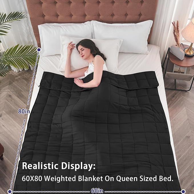 yescool Weighted Blanket for Adults (17 lbs, 60" x 80", Black) Cooling Heavy Blanket for Sleeping Perfect for 160-180 lbs, Queen Size Breathable Blanket with Premium Glass Bead, Machine Washable