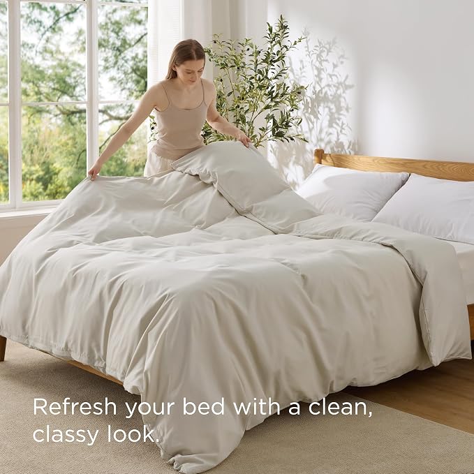 Bedsure Duvet Cover Queen Size, Soft Double Brushed Bedding, Light Beige | For Kids & Adults, 90"x90", Only 1 Comforter Cover, No Pillow Shams, Hotel Luxury, Breathable, Lightweight, Zipper Closure